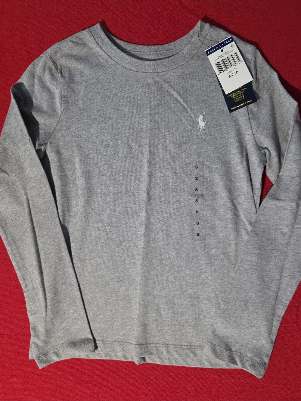 Ralph Lauren Kids Long-Sleeve Tee in Heather Gray with White Pony Logo